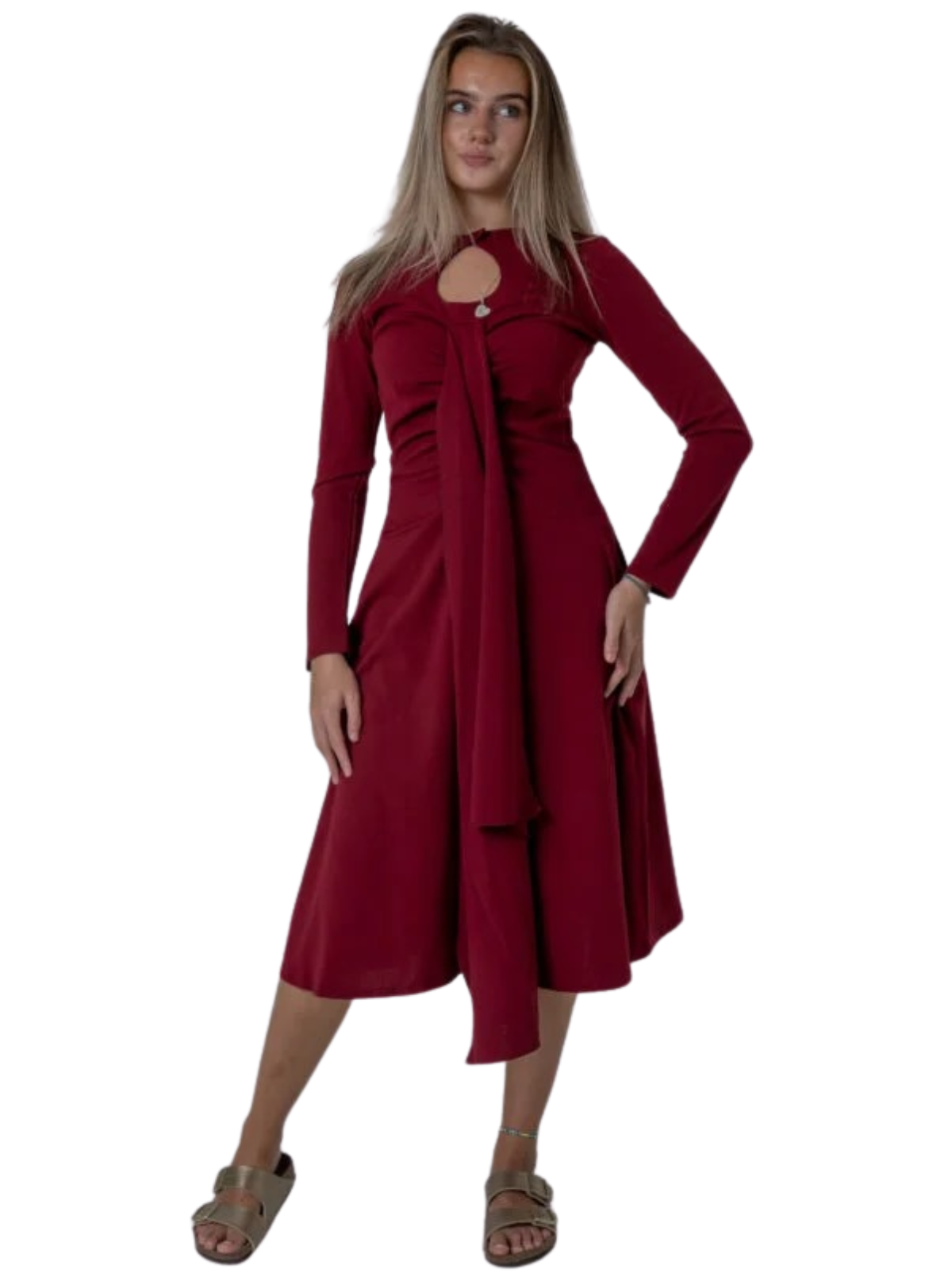 Front Frill Dress Burgundy