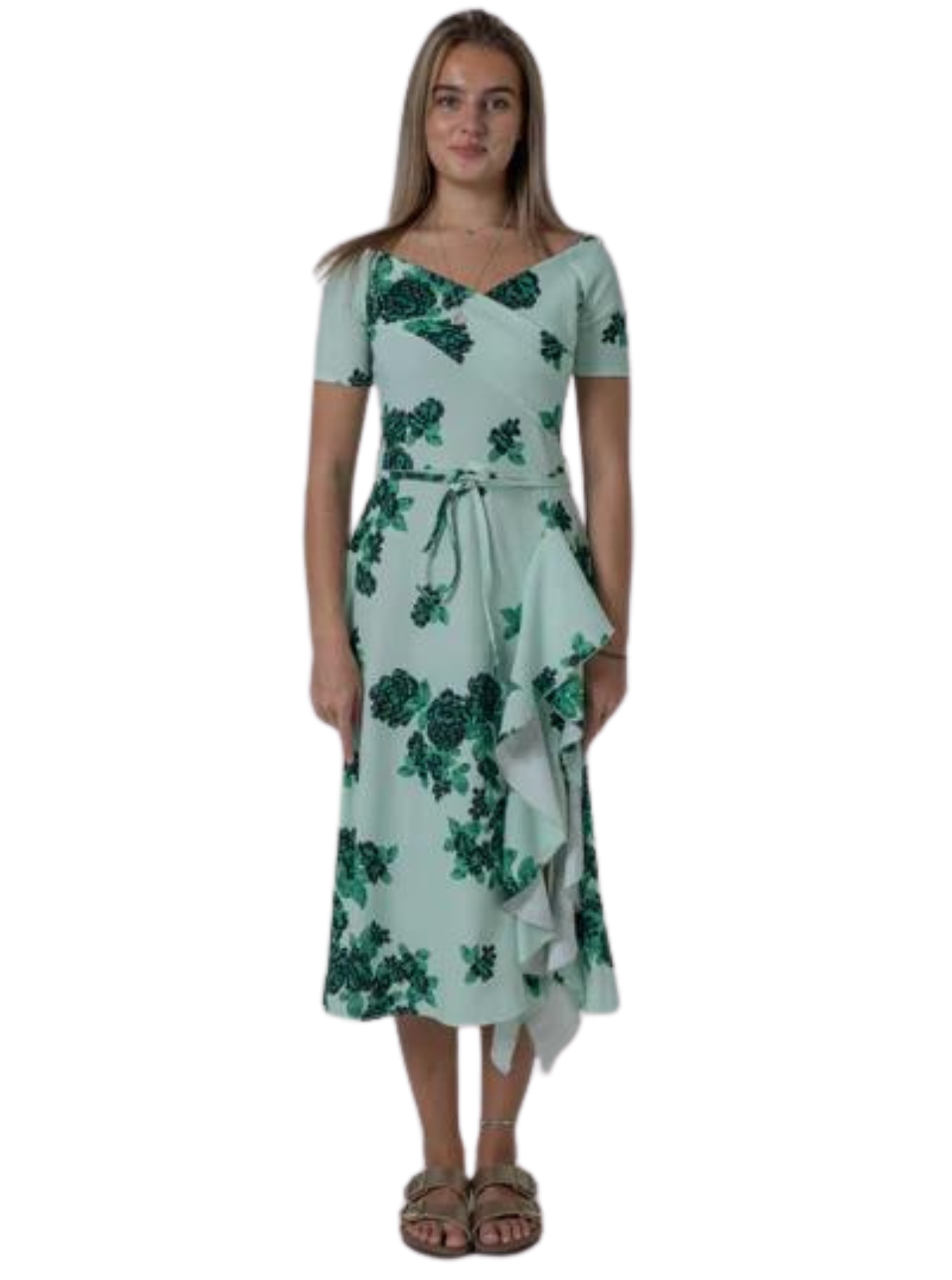 FRILL PRINTED GREEN FLOWER DRESS