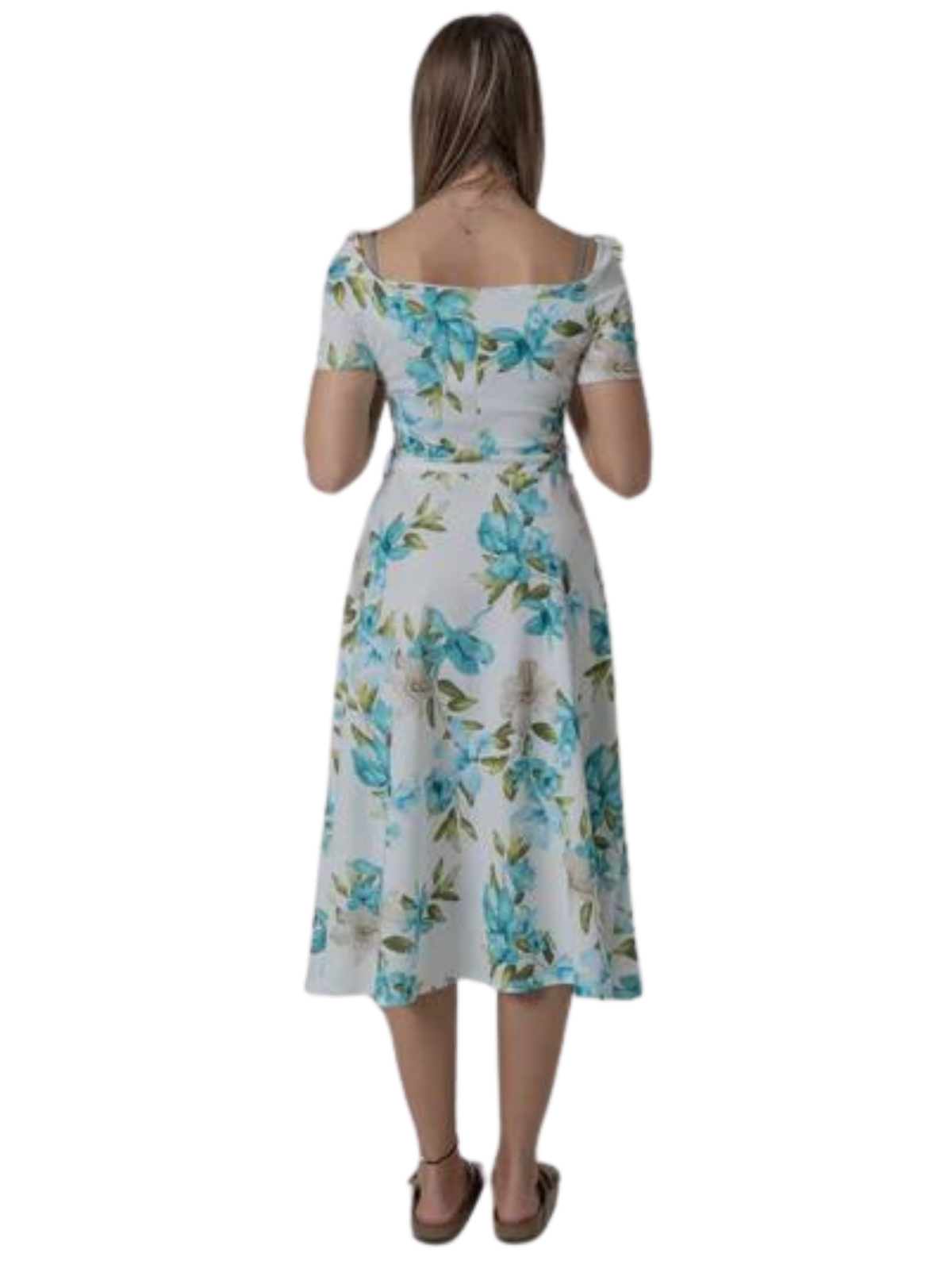 FRILL PRINTED BLUE GREEN FLOWER DRESS