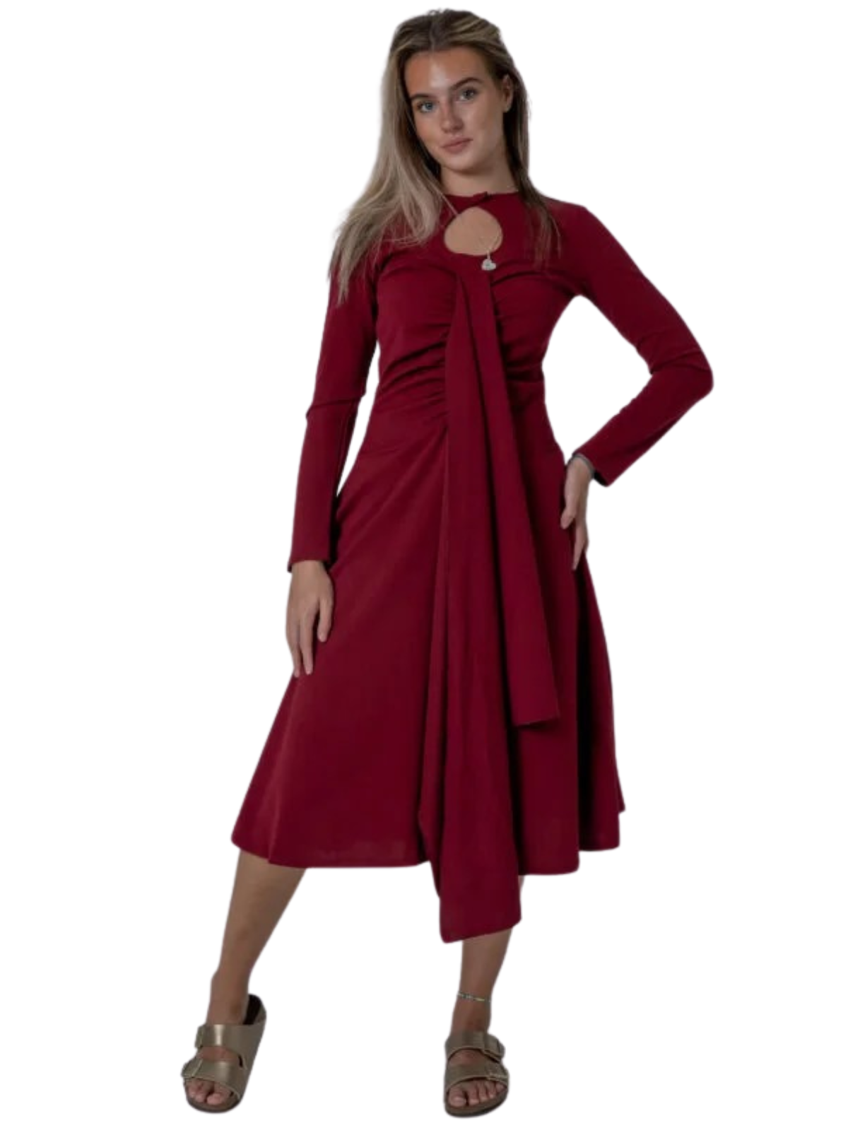 Front Frill Dress Burgundy