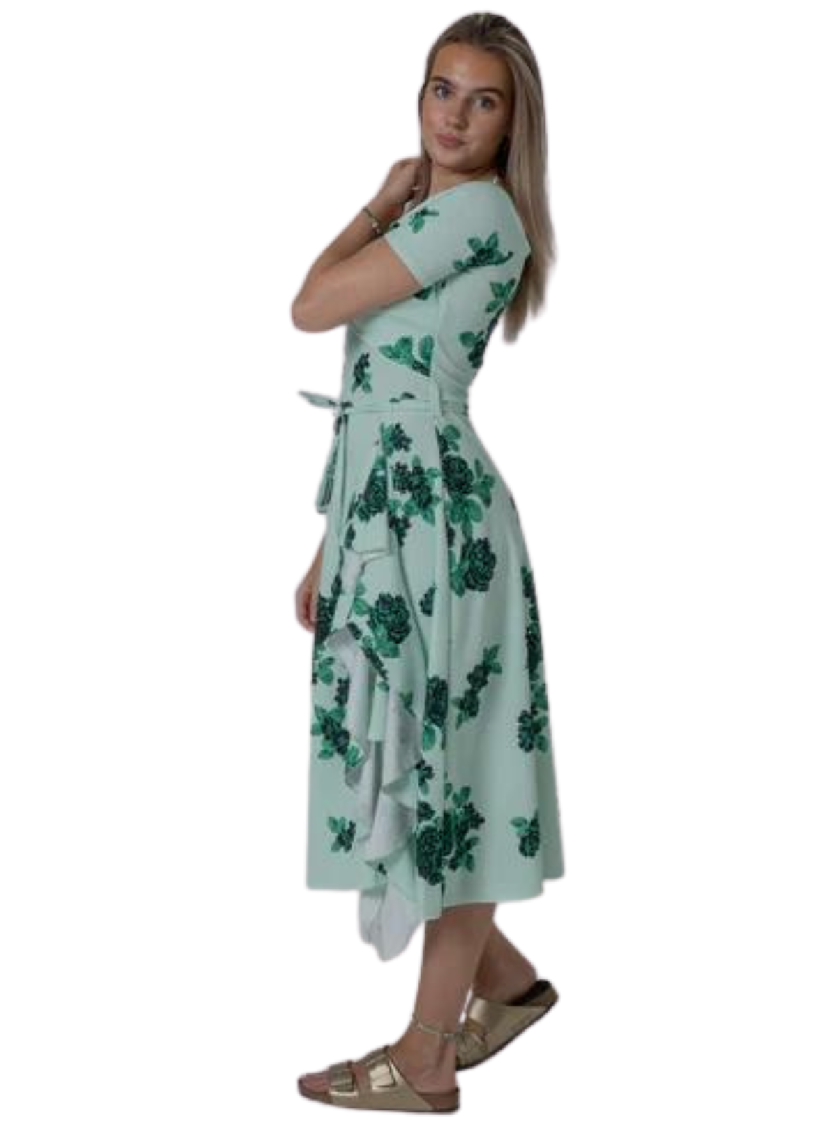 FRILL PRINTED GREEN FLOWER DRESS