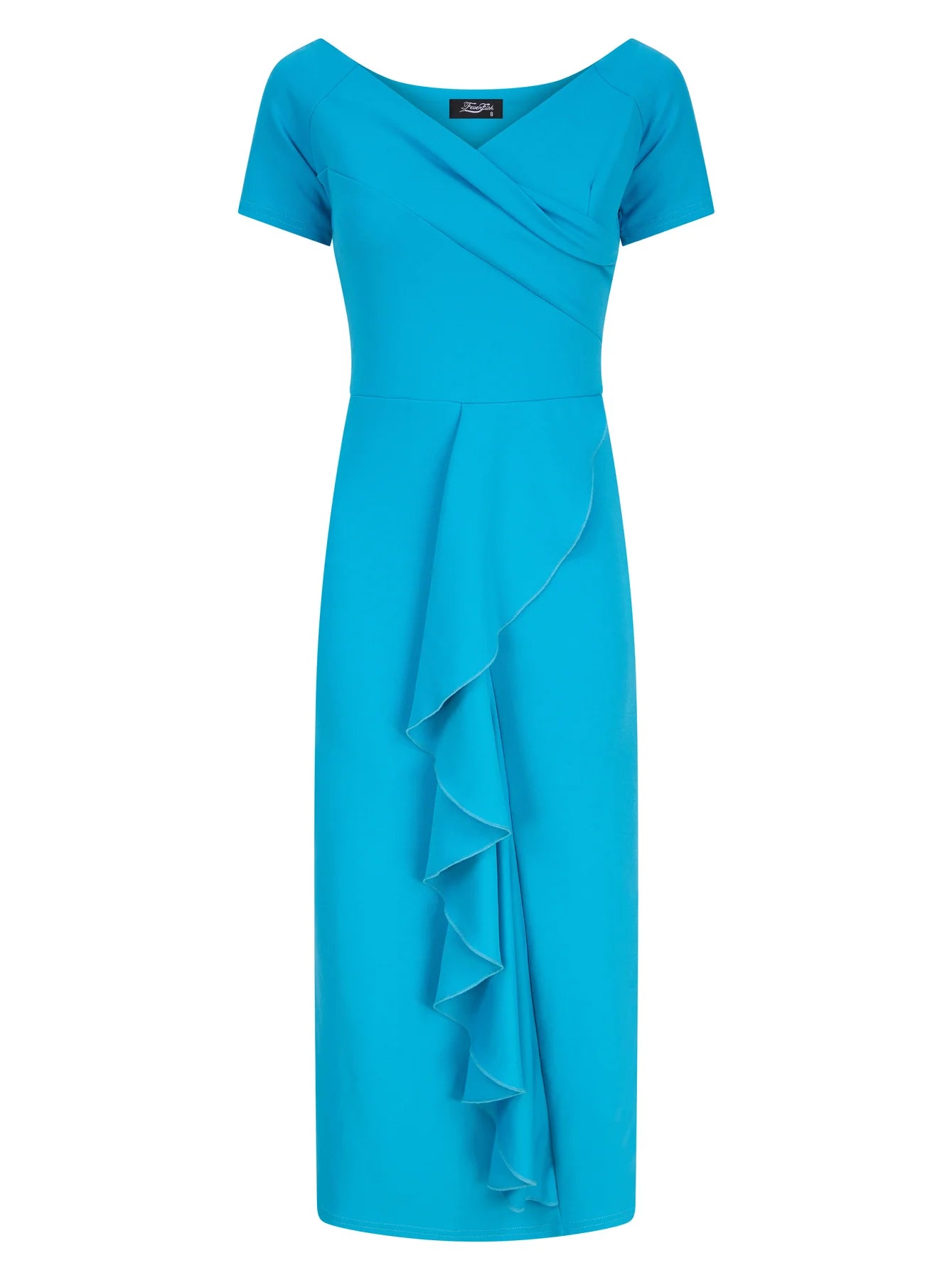 BARDOT OFF SHOULDER FRONT FRILL DRESS TURQUOISE