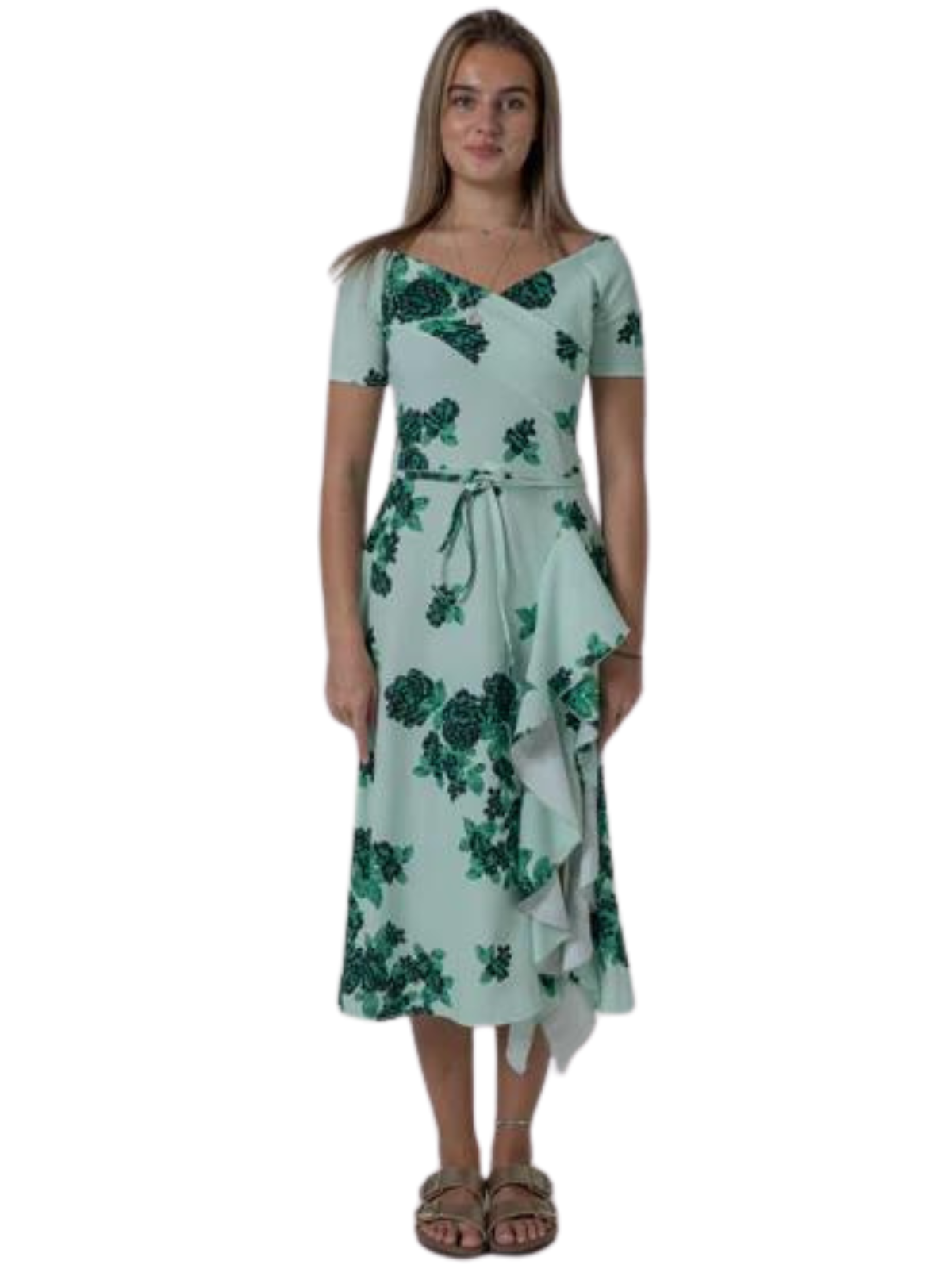 FRILL PRINTED GREEN FLOWER DRESS