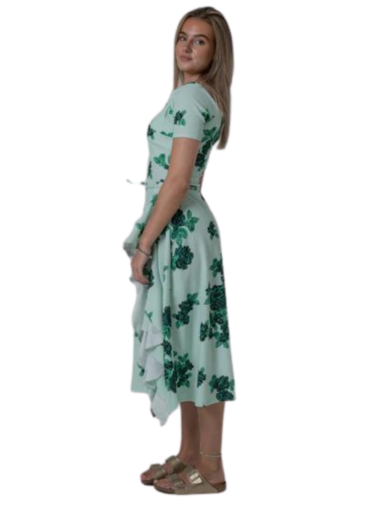 FRILL PRINTED GREEN FLOWER DRESS