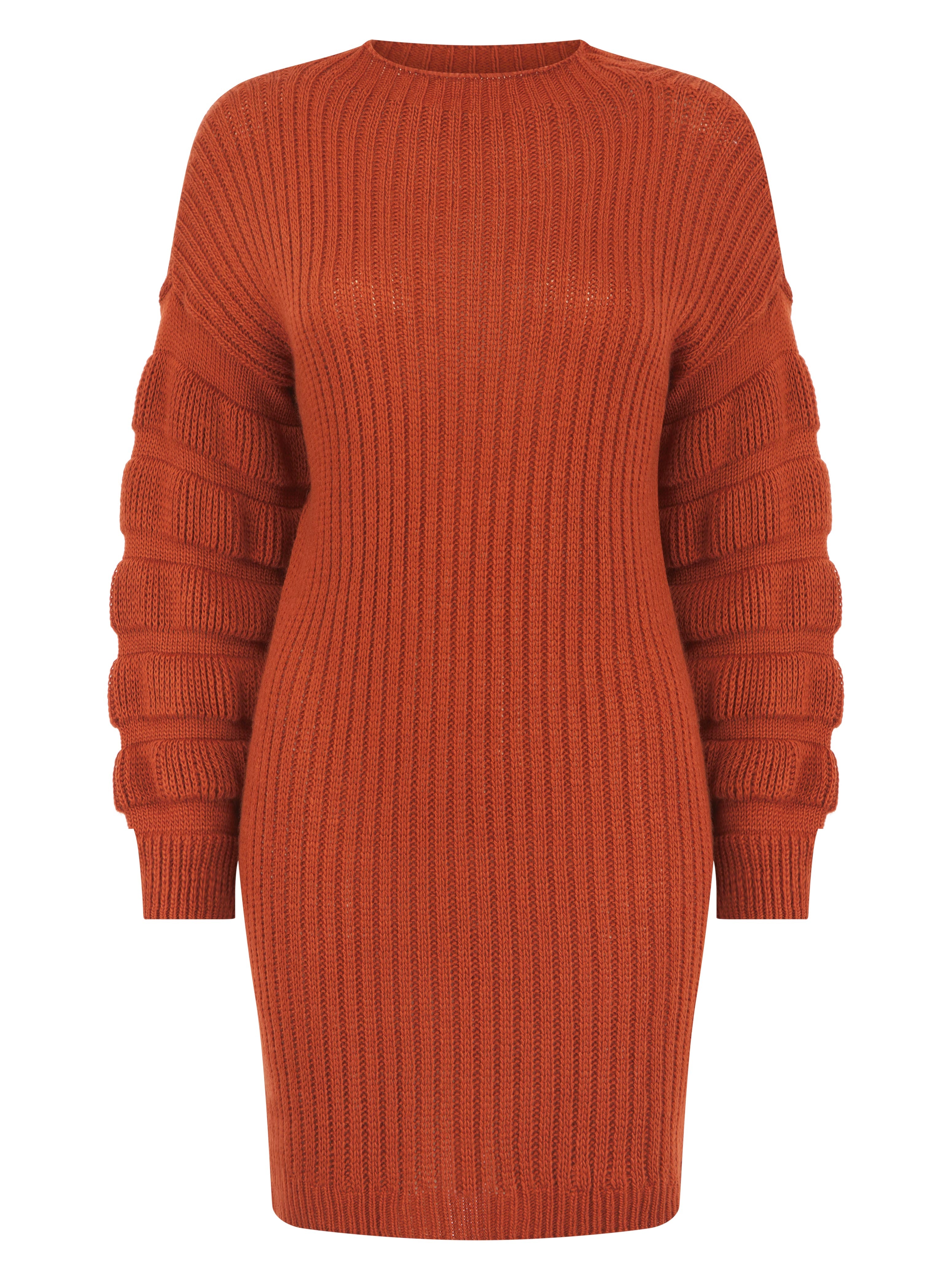 Ruched Knitwear Dress Rust