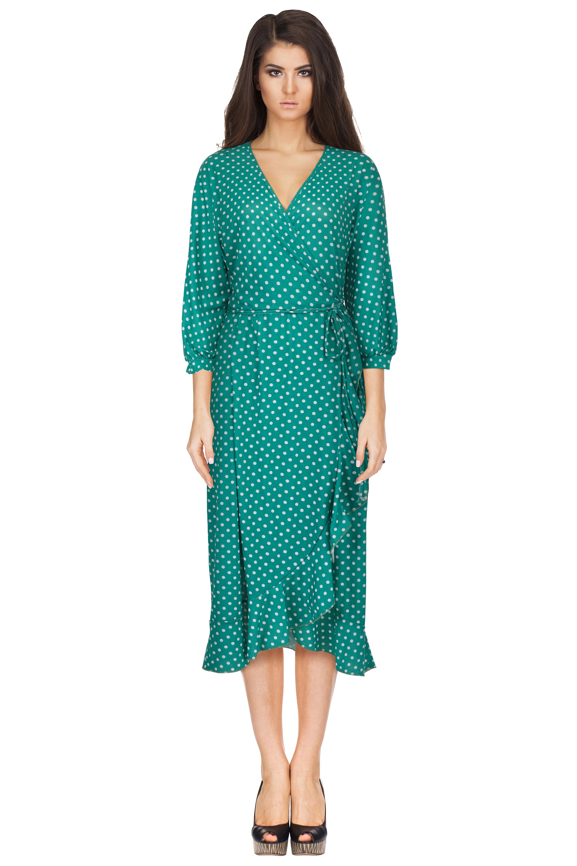 Polka Dot Jersey Frill Wrapover Dress