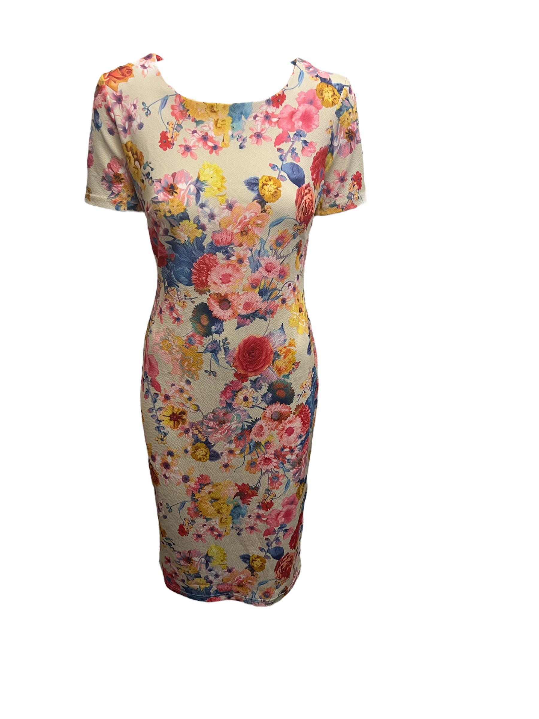 Flower Print Bodycon Dress Pink Yellow Red