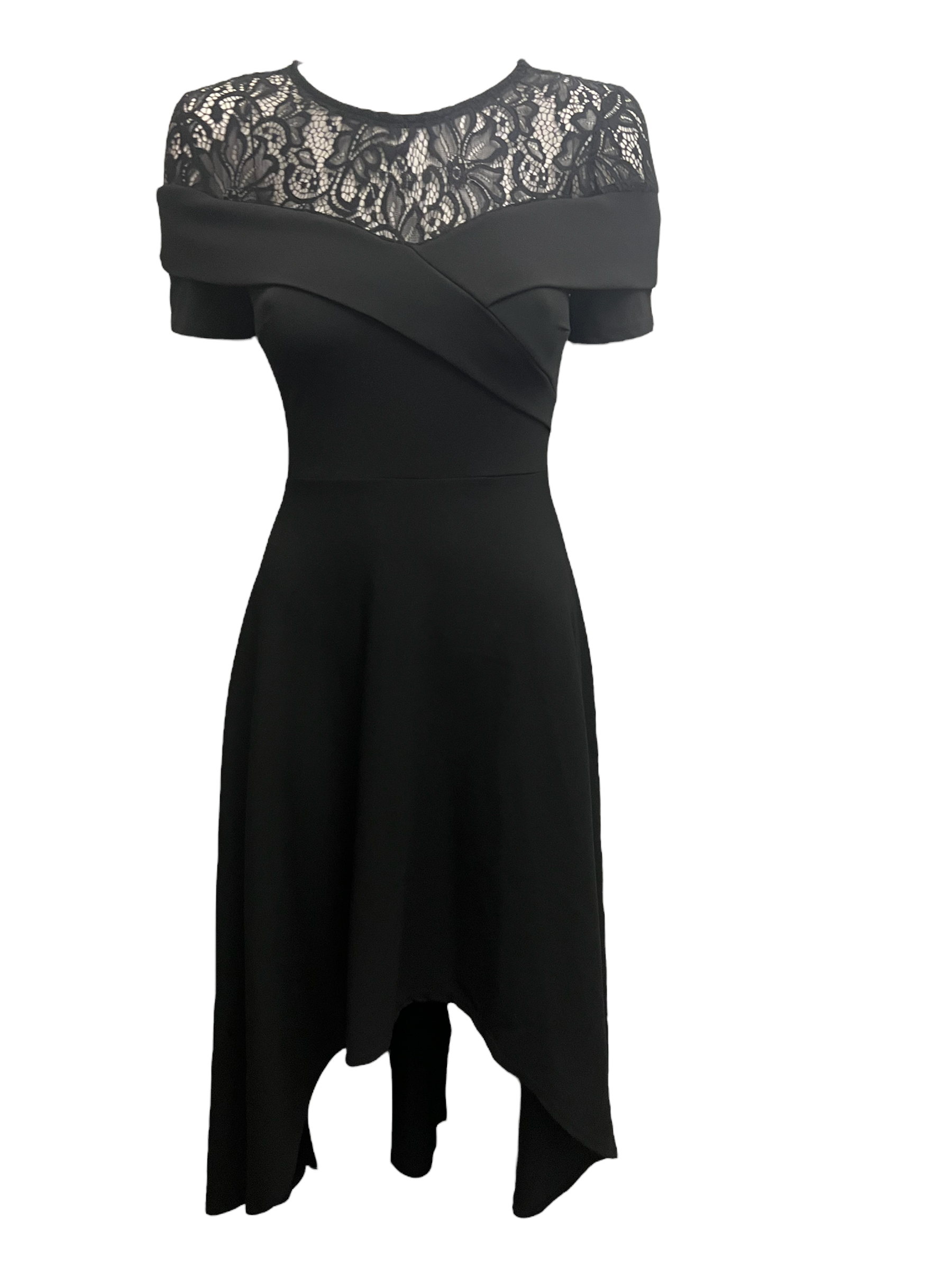 Lace Bardot Hi Lo Dress Black