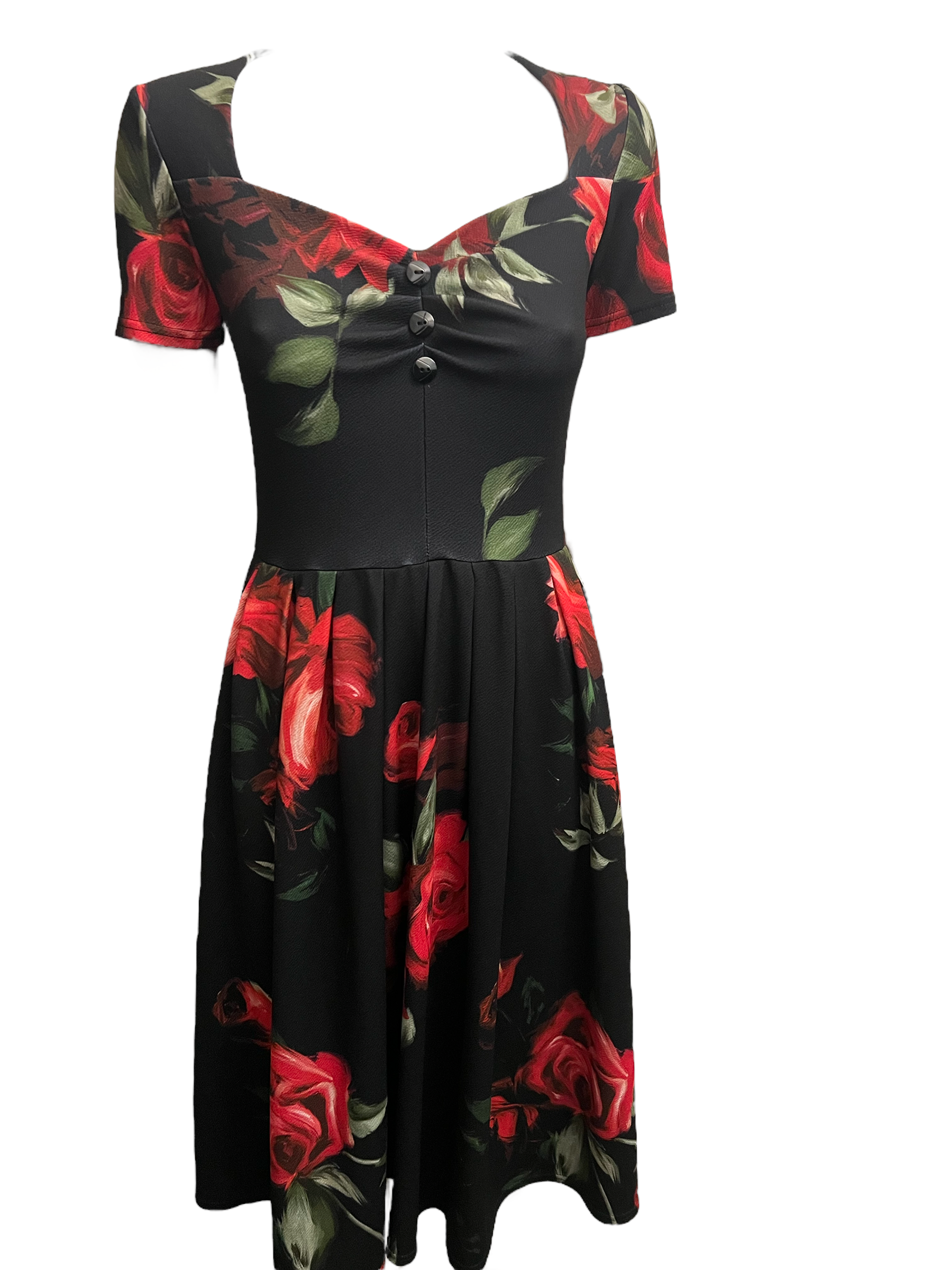 Rose Print Flared Dress